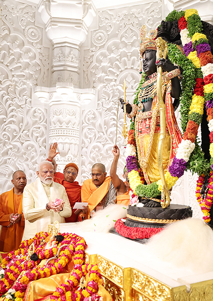 PM Modi launches Ram Mandir amid a gathering of seers and celebrities