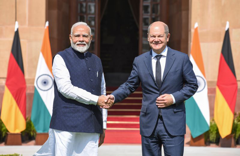 PM Modi meets German Chancellor Olaf Scholz at Hyderabad House in New Delhi