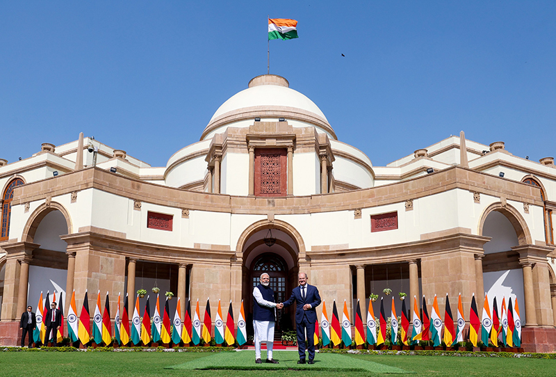 PM Modi meets German Chancellor Olaf Scholz at Hyderabad House in New Delhi