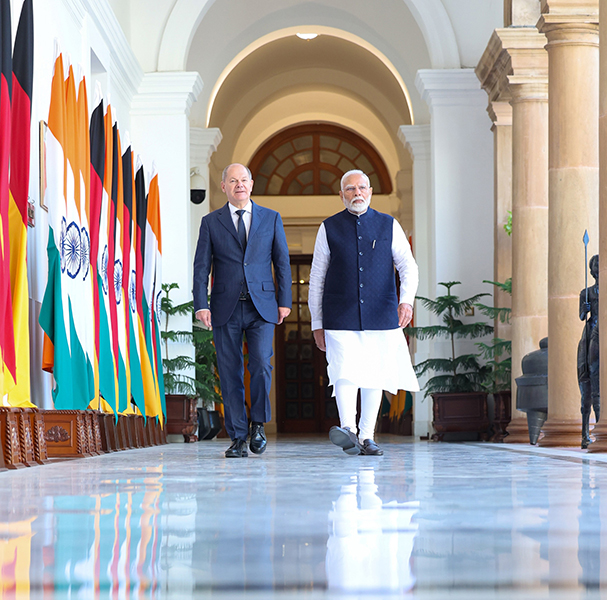 PM Modi meets German Chancellor Olaf Scholz at Hyderabad House in New Delhi