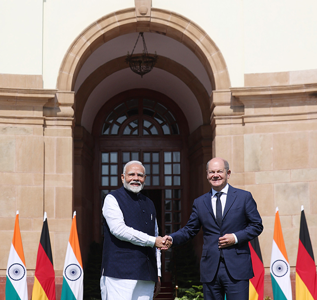 PM Modi meets German Chancellor Olaf Scholz at Hyderabad House in New Delhi