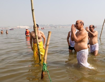 Maha Kumbh in Prayagraj: Rajnath Singh takes holy dip in Triveni Sangam