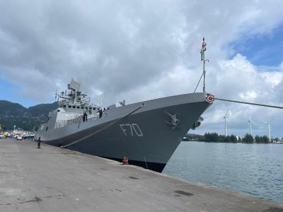 Indian Navy's INS Tushil arrives in Seychelles on her maiden passage around West coast of Africa