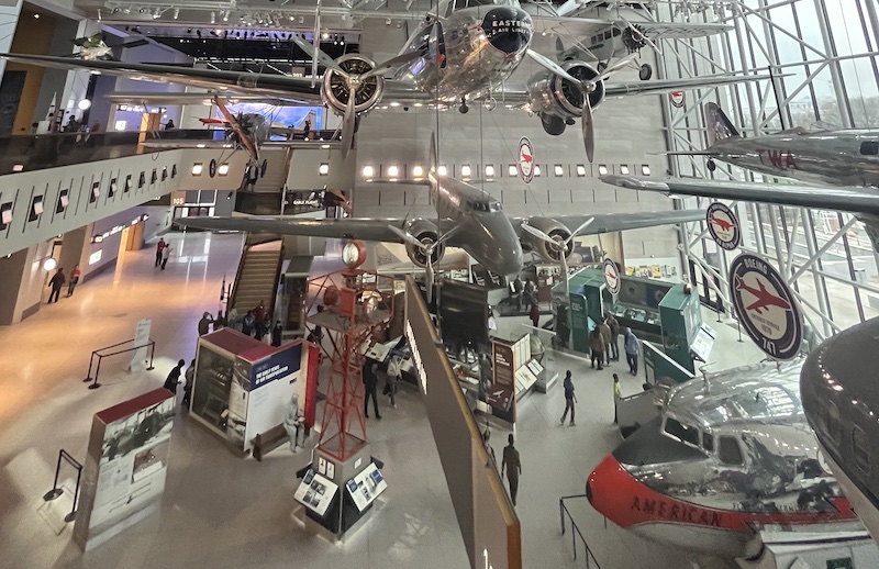 Aircraft on display hangs from above at the NASM.