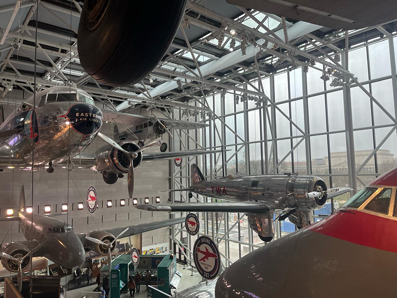 Aircraft on display hangs from above at the NASM.