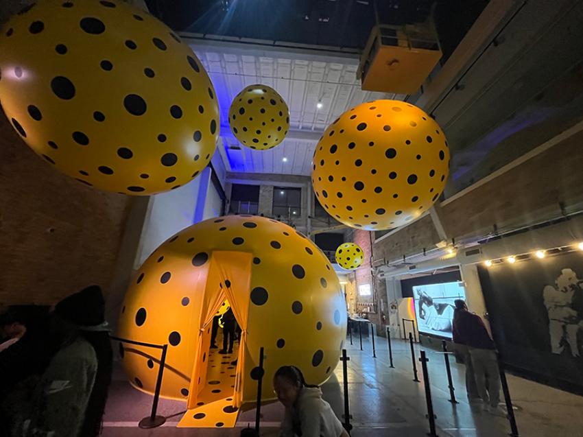 Venture into the yellow universe of nonagenarian Japanese artist Yayoi Kusama, known as the “princess of polka dots,” at WNDR. Photo: Sujoy Dhar