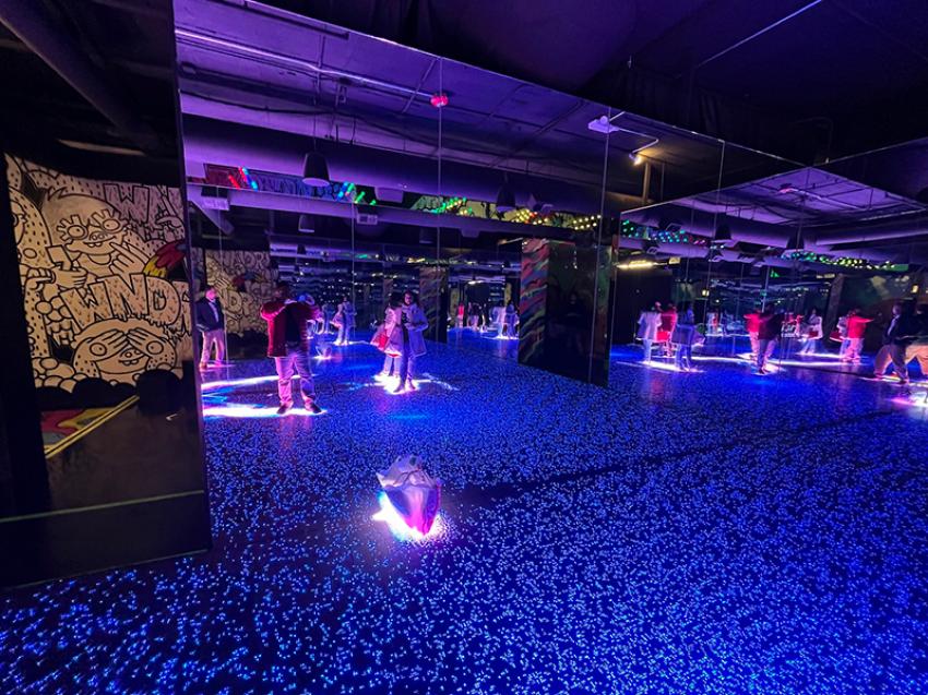 Enjoy the hi-tech WNDR light floor made of hundreds of motion sensored LED panels. Photo: Sujoy Dhar