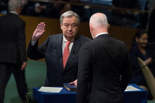 Taking oath of office, AntÃ³nio Guterres pledges to work for peace, development and a reformed United Nations