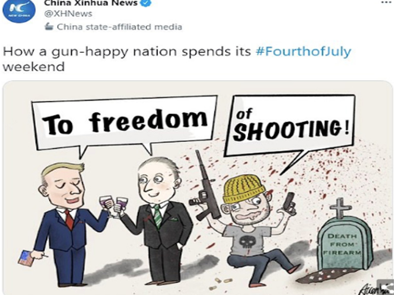 China publishes 'sickening' cartoon to mock Fourth of July weekend violence in USA