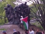 Anti-Israeli protesters in NYC stopped from marching to Met Gala; vandalise WWI memorial, burn US flags