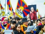 Tibetan protesters demonstrate outside Chinese embassy in Delhi on national day observation