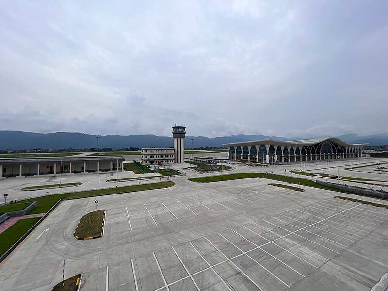 Protesters demonstrate outside Pokhara International Airport denouncing China BRI