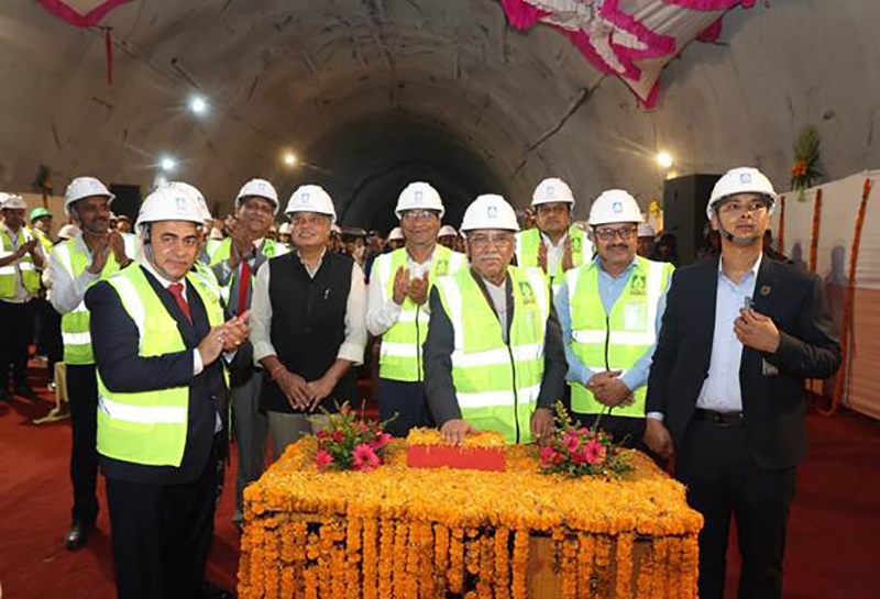 Prime Minister of Nepal Dahal triggers last blast of Head Race Tunnel of Arun-3 Hydro Electric Project in Nepal